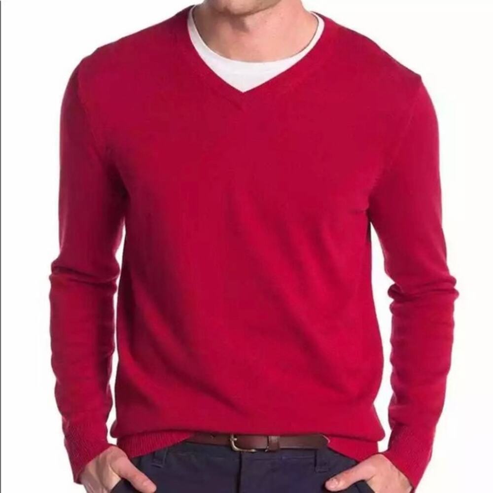 Joe Fresh Men's 100% Cotton V-Neck Pullover Sweater Red XL Classic Fit
